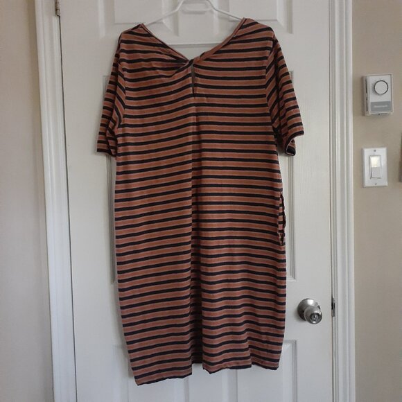 Pact Women's Size XL Harvest Striped Avery Blue Orange Cotton T-Shirt Dress - Picture 5 of 13